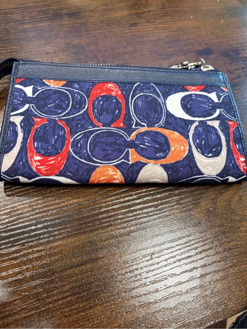 Coach Navy, Orange & White Patterned Wristlet - Picture 3 of 9